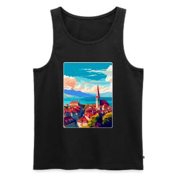 Lausanne Suisse Affiche de voyage vintage WPA Art - Débardeur bio Premium Homme - noir - Devant - Michal (187cm)