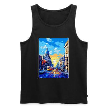 Bucharest Romania Vintage Travel Poster Souvenir - Men's Premium Organic Tank Top - black - Front - AI Model Male 178 light (178cm)
