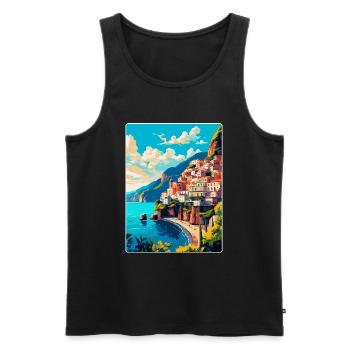 Amalfi Italie Affiche de voyage vintage WPA Souvenir - Débardeur bio Premium Homme - noir - Devant - Michal (187cm)