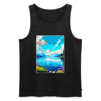 Lac Léman Suisse France Affiche de voyage WPA - Débardeur bio Premium Homme - noir - Devant - AI Model Male 178 light (178cm)