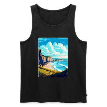 Normandie France Affiche de voyage vintage Souvenir WPA - Débardeur bio Premium Homme - noir - Devant - Michal (187cm)