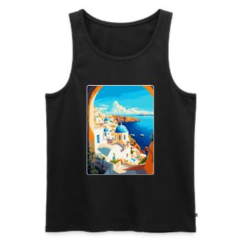 Santorin Grèce Affiche de voyage vintage souvenir - Débardeur bio Premium Homme - noir - Devant - Michal (187cm)