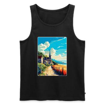 Normandie France Affiche de voyage vintage Souvenir WPA - Débardeur bio Premium Homme - noir - Devant - Michal (187cm)