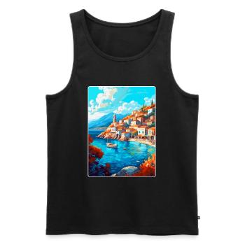Hydra Greece Vintage Travel Poster WPA Souvenir - Men's Premium Organic Tank Top - black - Front - AI Model Male 178 light (178cm)