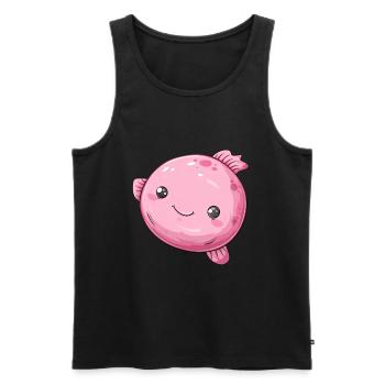Poisson à bulles rose avec un sourire charmant - Débardeur bio Premium Homme - noir - Devant - Michal (187cm)