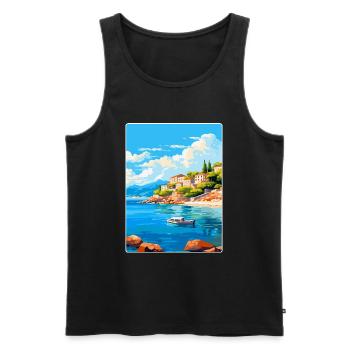 Affiche de voyage vintage de l’île d’Agistri en Grèce WPA - Débardeur bio Premium Homme - noir - Devant - Michal (187cm)