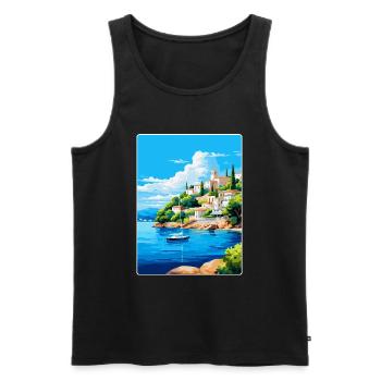 Porto Heli Greece Vintage Travel Poster Souvenir - Men's Premium Organic Tank Top - black - Front - Michal (187cm)