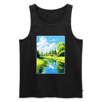 Spreewald Allemagne Affiche de voyage vintage souvenir - Débardeur bio Premium Homme - noir - Devant - AI Model Male 178 light (178cm)