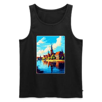 Szczecin Pologne Affiche de voyage vintage souvenir WPA - Débardeur bio Premium Homme - noir - Devant - AI Model Male 178 light (178cm)