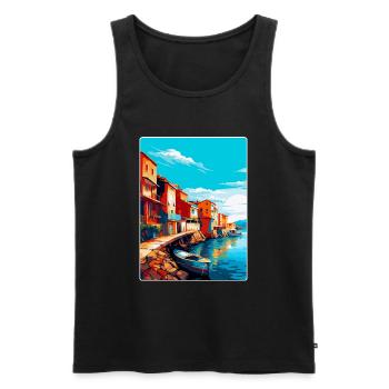 Costa Nova Portugal Affiche de voyage vintage souvenir - Débardeur bio Premium Homme - noir - Devant - Michal (187cm)