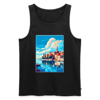 Novigrad Croatie Affiche de voyage vintage souvenir - Débardeur bio Premium Homme - noir - Devant - Michal (187cm)
