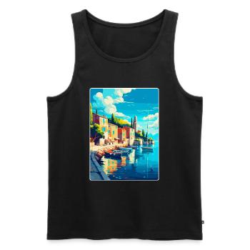 Cres Croatie Vintage Voyage Poster WPA Souvenir - Débardeur bio Premium Homme - noir - Devant - AI Model Male 178 light (178cm)