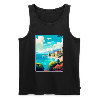 Vis Island Croatia Vintage Travel Poster Souvenir - Men's Premium Organic Tank Top - black - Front - AI Model Male 178 light (178cm)