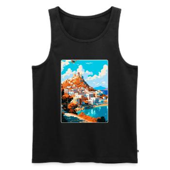 Patmos Grèce Affiche de voyage vintage WPA Souvenir - Débardeur bio Premium Homme - noir - Devant - Michal (187cm)