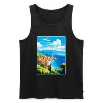 Budva Montenegro Vintage Poster Souvenir de Voyage - Débardeur bio Premium Homme - noir - Devant - Michal (187cm)