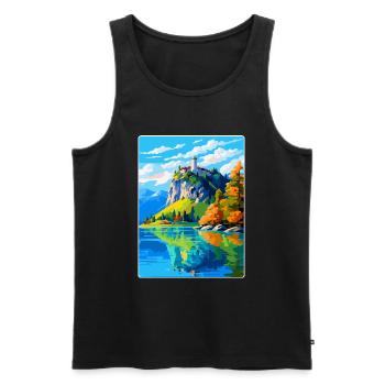 Château de Bled, Slovénie, Affiche de voyage vintage, WPA, Art - Débardeur bio Premium Homme - noir - Devant - AI Model Male 178 light (178cm)