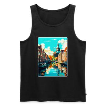 Leiden Netherlands Vintage Travel Poster Souvenir - Men's Premium Organic Tank Top - black - Front - Michal (187cm)