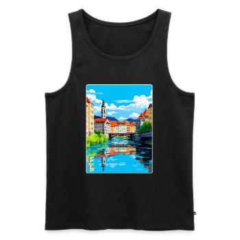 Ljubljana Slovénie Affiche de voyage vintage souvenir - Débardeur bio Premium Homme - noir - Devant - Michal (187cm)
