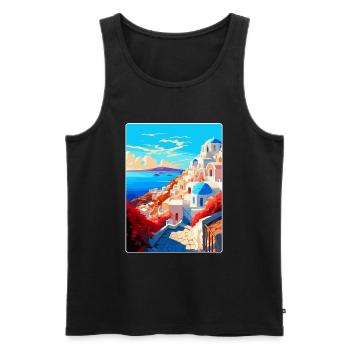 Santorin Grèce Affiche de voyage vintage souvenir - Débardeur bio Premium Homme - noir - Devant - Michal (187cm)