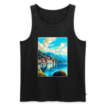 Lugano Suisse Affiche de voyage vintage souvenir - Débardeur bio Premium Homme - noir - Devant - Michal (187cm)