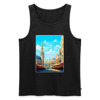 Brussels Belgium Vintage Travel Poster Souvenir - Men's Premium Organic Tank Top - black - Front - Michal (187cm)