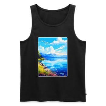 Lac du Bourget France Affiche de voyage vintage souvenir - Débardeur bio Premium Homme - noir - Devant - Michal (187cm)