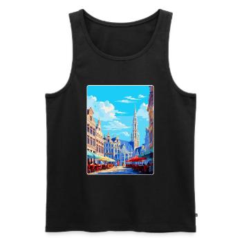 Brussels Belgium Vintage Travel Poster Souvenir - Men's Premium Organic Tank Top - black - Front - Michal (187cm)
