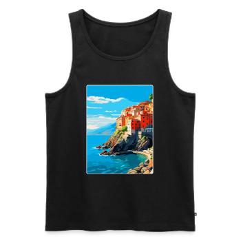Cinque Terre Italien Vintage Reiseplakat Souvenir - Männer Premium Bio Tank Top - Schwarz - Vorne - Michal (187cm)