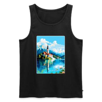 Bleder See Slowenien Vintage Reise Poster Souvenir - Männer Premium Bio Tank Top - Schwarz - Vorne - Michal (187cm)