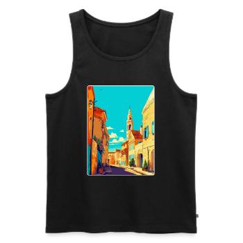 Sibiu Roumanie Affiche de voyage vintage WPA Souvenir - Débardeur bio Premium Homme - noir - Devant - AI Model Male 178 light (178cm)