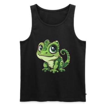 Cute Green-Eyed Chameleon Friend - Men's Premium Organic Tank Top - black - Front - Michal (187cm)