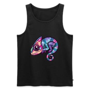 Caméléon coloré Fantaisie aux grands yeux - Débardeur bio Premium Homme - noir - Devant - Michal (187cm)