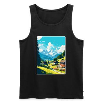 Gstaad Suisse Affiche de voyage vintage souvenir - Débardeur bio Premium Homme - noir - Devant - Michal (187cm)