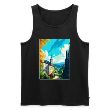 Baden Baden Allemagne Affiche de voyage vintage souvenir - Débardeur bio Premium Homme - noir - Devant - AI Model Male 178 light (178cm)