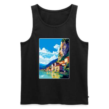 Souvenir de l’affiche de voyage vintage Durnstein Autriche - Débardeur bio Premium Homme - noir - Devant - Michal (187cm)