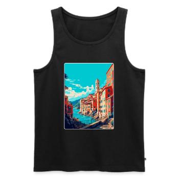 Gênes Italie Affiche de voyage vintage WPA Art Souvenir - Débardeur bio Premium Homme - noir - Devant - AI Model Male 178 light (178cm)