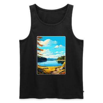 Parc forestier aquatique de Kielder, Angleterre, Royaume-Uni, Affiche de voyage - Débardeur bio Premium Homme - noir - Devant - AI Model Male 178 light (178cm)