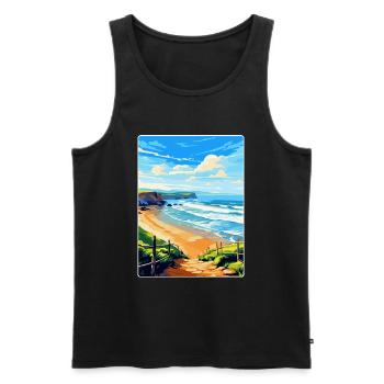 Perranporth Beach Angleterre Royaume-Uni Voyage Affiche WPA Art - Débardeur bio Premium Homme - noir - Devant - Michal (187cm)
