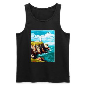 South Stack Cliffs Anglesey Affiche de voyage vintage - Débardeur bio Premium Homme - noir - Devant - AI Model Male 178 light (178cm)