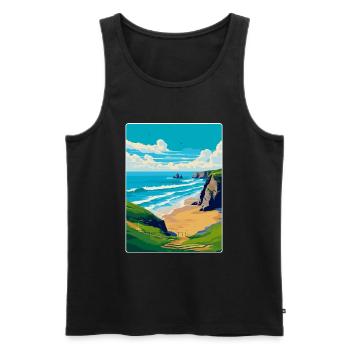 Bedruthan Steps Cornwall England Uk Travel Poster - Men's Premium Organic Tank Top - black - Front - AI Model Male 178 light (178cm)
