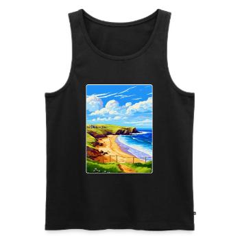 Holywell Bay Cornwall England Uk Travel Poster WPA - Men's Premium Organic Tank Top - black - Front - AI Model Male 178 light (178cm)