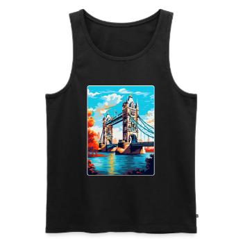 Tower Bridge England Uk Travel Poster Souvenir WPA - Men's Premium Organic Tank Top - black - Front - AI Model Male 178 light (178cm)