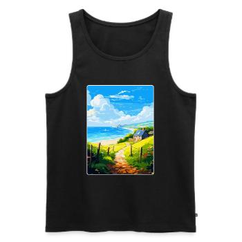 Lamorna Cornwall England Uk Travel Poster Souvenir - Men's Premium Organic Tank Top - black - Front - AI Model Male 178 light (178cm)