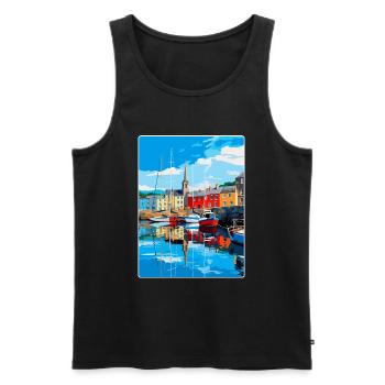 Padstow Cornwall England Uk Travel Poster Souvenir - Men's Premium Organic Tank Top - black - Front - AI Model Male 178 light (178cm)