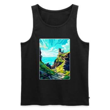 Château de Tintagel Angleterre Royaume-Uni Affiche de voyage souvenir - Débardeur bio Premium Homme - noir - Devant - AI Model Male 178 light (178cm)