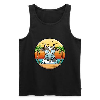 Cow Funny Cartoon Summer Beach Sunglasses Sticker - Men's Premium Organic Tank Top - black - Front - Michal (187cm)