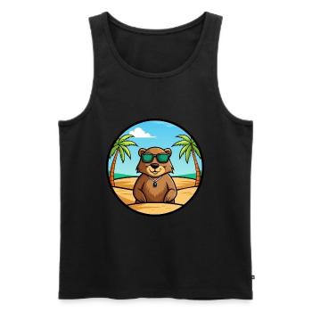 Marmotte Drôle Dessin Animé Plage Été Lunettes de soleil - Débardeur bio Premium Homme - noir - Devant - AI Model Male 178 light (178cm)