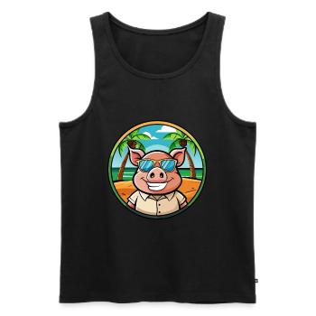 Cochon Drôle Dessin Animé Plage D’été Lunettes De Soleil Autocollant - Débardeur bio Premium Homme - noir - Devant - Michal (187cm)