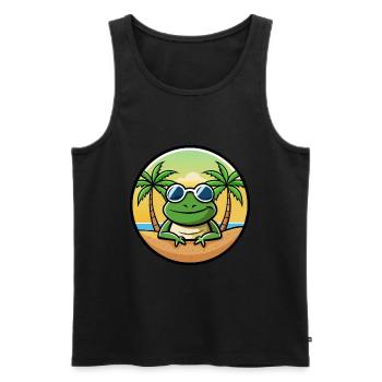 Grenouille Drôle Dessin Animé Plage D’été Lunettes De Soleil Autocollant - Débardeur bio Premium Homme - noir - Devant - Michal (187cm)