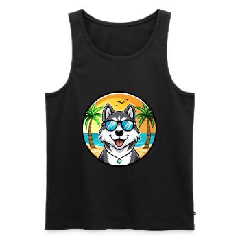 Husky Dog Drôle Dessin Animé Plage Lunettes De Soleil - Débardeur bio Premium Homme - noir - Devant - Michal (187cm)